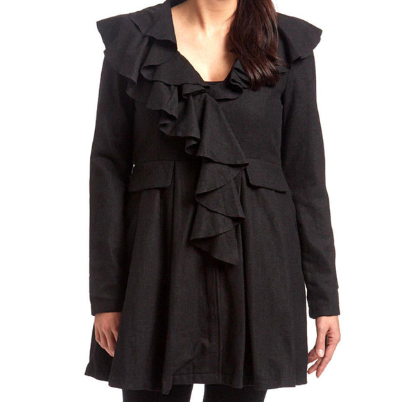 RYU DREsS COAT Ruffle RaG Collar Wool Mix Jacket S - Picture 1 of 4